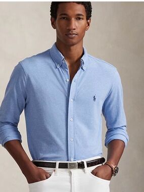 Ralph Lauren Featherweight Mesh Cotton Blue Long Sleeve Button Front Shirt 3XB